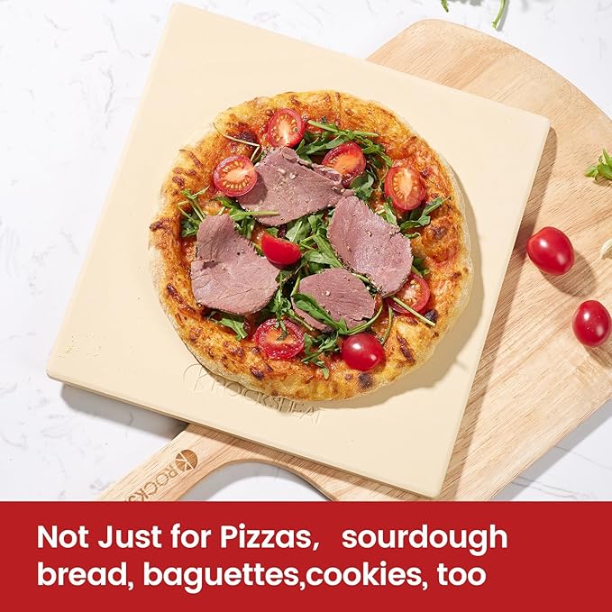 12x12x0.6 Inch Cordierite Pizza Stone, Oven & Grill Safe, Food-Grade Baking Stone for Crispy Crust Pizza, Bread, Pie & Cookies