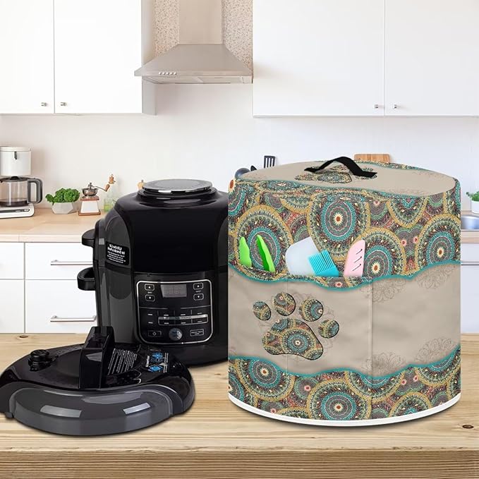 Xoenoiee Boho Mandala Dog Paw Print Kitchen Appliance Dust Cover with Pockets, Electric Pressure Cooker Cover Compatible with Rice Cooker Cover Air Fryer Cover, for 8 Quart