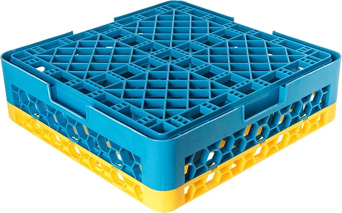 CFS RG25-1C411 OptiClean 25 Compartment Glass Rack with 1 Extender, 5.56", Polypropylene, Yellow/CFS Blue