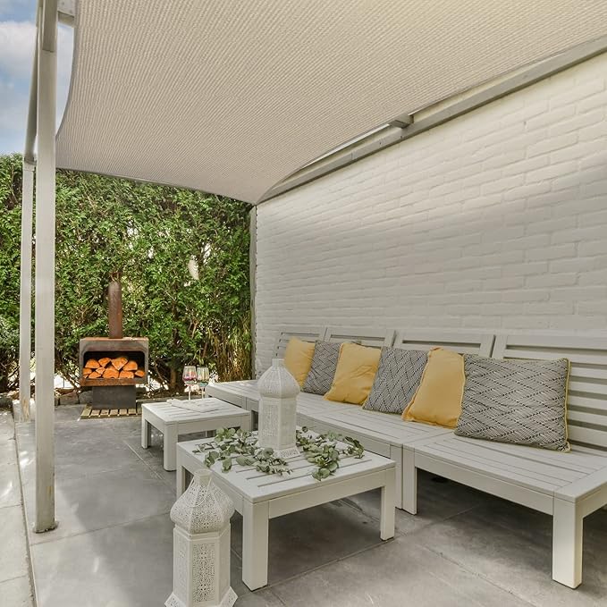 AsterOutdoor Sun Shade Sail Rectangle 8' x 12' UV Block Canopy for Patio Backyard Lawn Garden Outdoor Activities, Cream