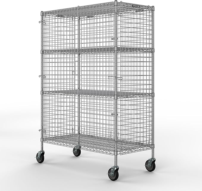 24" W x 48" L x 69" H Heavy Duty Utility Commercial Grade Metal Storage NSF Unit | Chrome Mobile Security Wire Cage Kit