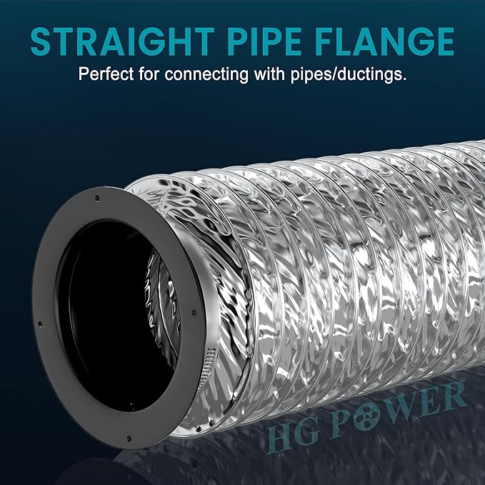4 Inch Duct Connector, HG Power 100mm Plastic Straight Pipe Flange for 4" Ducting Pipes Hoses Heating Cooling HVAC Ventilation Use, Black