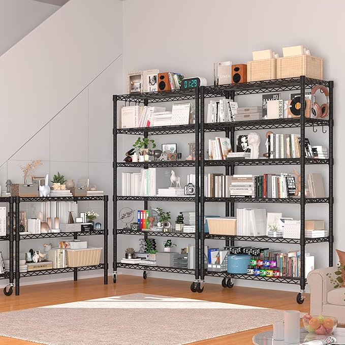 PrimeZone 6 Tier Wire Shelving with Wheels 79''H 1500lbs Storage Shelves NSF Certified Heavy Duty Steel Metal Shelf Adjustable Rolling Rack Kitchen Garage Closet Pantry Laundry 79''HX36''WX16''D