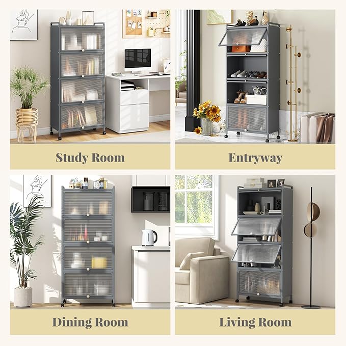 Giantex 5-Tier Kitchen Storage Cabinet, Mobile Microwave Stand with Flip-up PC Doors, Freestanding Kitchen Bakers Rack with 4 Rolling Casters, for Dining Room, Living Room and Study, Grey