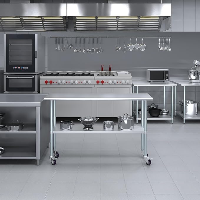 AmGood 60" Long x 18" Deep Stainless Steel Table with Casters