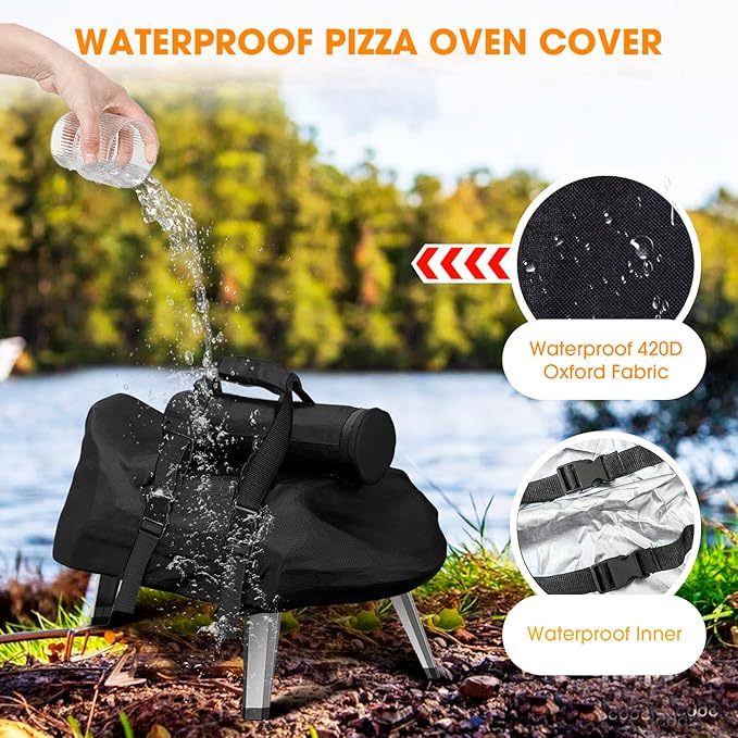 Carry Cover for Ooni Karu 12, Waterproof Pizza Oven Grill Cover with Chimney Bag for Outdoor, Heavy Duty Portable Outside Dust Pizza Oven Accessories with Adjustable Straps Easy to Clean, Black