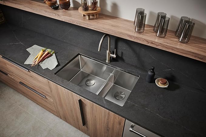 Ruvati 33-inch Low-Divide Undermount Tight Radius 60/40 Double Bowl 16 Gauge Stainless Steel Kitchen Sink - RVH7419