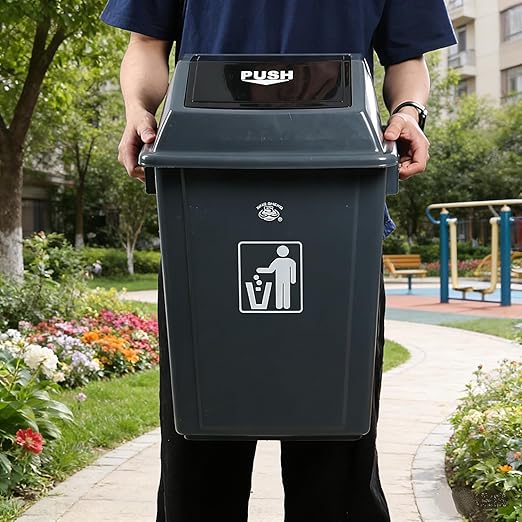 4-Pack 13 Gallon Grey Trash Can, Heavy-Duty Garbage Bin with Swing Lid for Office, Campus, and Home Use