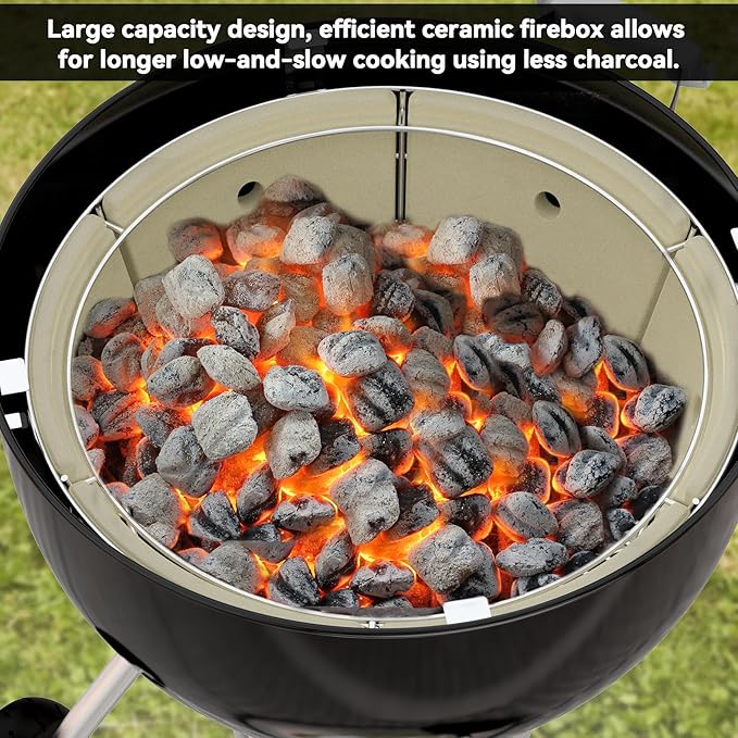 Charkettle Charcoal Firebox Kit, Ceramic Basket with Heat Deflector Compatible with Weber 22-inch Kettle Charcoal Grills