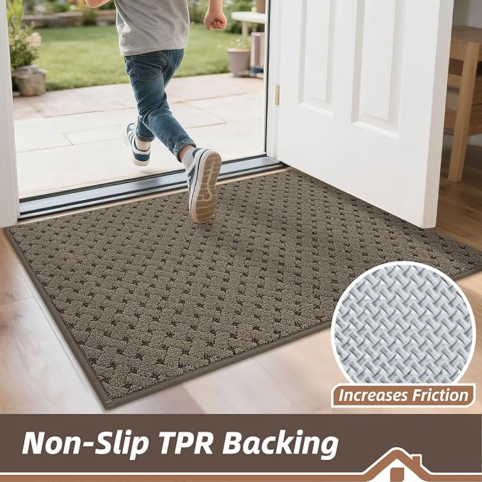 BEQHAUSE Dirt Trapper Door Mat Non-Slip Entryway Rugs Stain Resistant Absorbent Dog Doormats Woven-Look Washable Welcome Floor Doormat for Front Back Door, Muddy Wet Shoes & Paws, 32" x 48", Brown