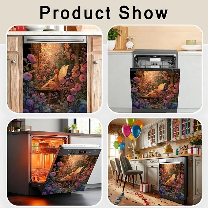 Dishwasher Magnet Cover, Creative Patterns Sticker, Dishwasher Magnetic Decoration, Refrigerator Protection Decoration, Elf, Kitchen Art Decoration 23x25.5 inches