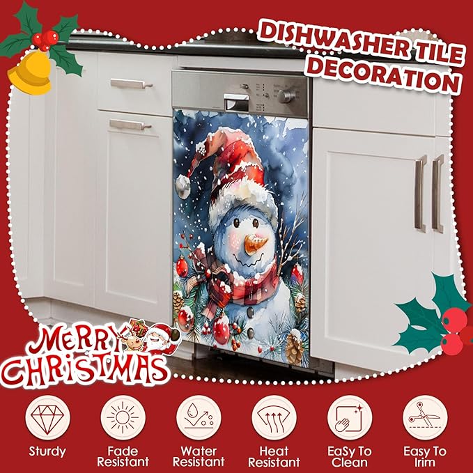 Christmas Snowman Dishwasher Magnet Cover, 23" W x 26" H Fridge Magnetic Stickers Reuseable Magnet Panel Decal Cover for Washing Machine Fridge Microwave Cabinet Kitchen Christmas Decoration