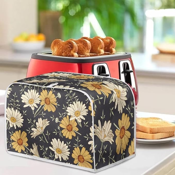 Retro Daisy Pattern Toasters Cover Spring Flower Bread Maker Covers Kitchen Small Appliance Dust-Cover Kitchen Accessories for Toaster,4 Slice