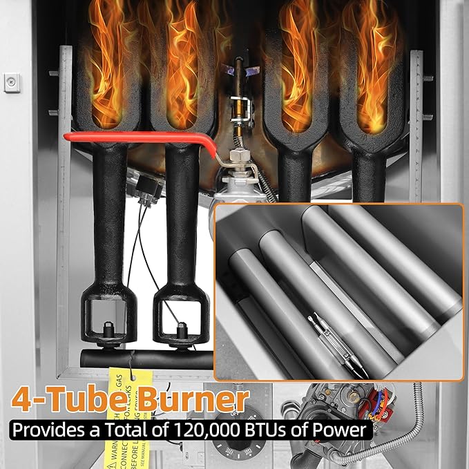 Commercial Gas Floor Fryer with 2 Baskets, 120000 BTU Natural Gas Fryer-Only Commercial Use, 4 Heating Tubes, 55 lb Oil Capacity Deep Fryer for Restaurants, Fast Food, Food Trucks