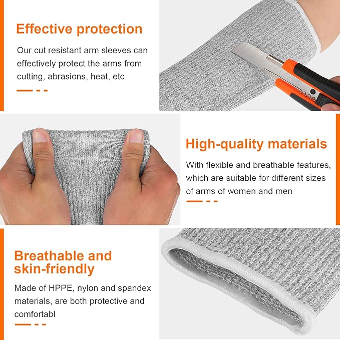 Neer 4 Pair Protective Arm Sleeves for Thin Skin Anti-Cut Burn Resistant Cover Forearm Sleeve for Cooking Construction(Gray, Blue, 7.9 Inch)