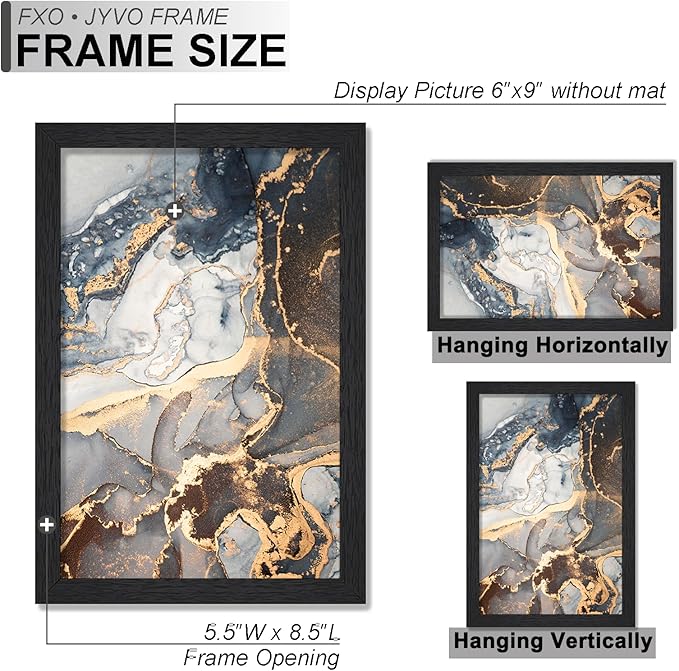 Engineered Wood 6x9 Picture Frame Set of 6, Black Frame for 6 x 9 Inch Picture Poster Photo, Light Weight 6 by 9 Frame with Wood-grain for Wall - 6 Pack/Black/6"x9"