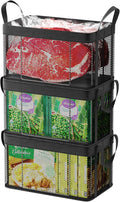 iSPECLE Freezer Organizer Bins - 3 Pack Large Stackable Deep Freezer Organizer Bins for 5 to 7 Cu.Ft Chest Freezers Easy Get Foods without Digging, Faster Freezing Better Freshness, Black