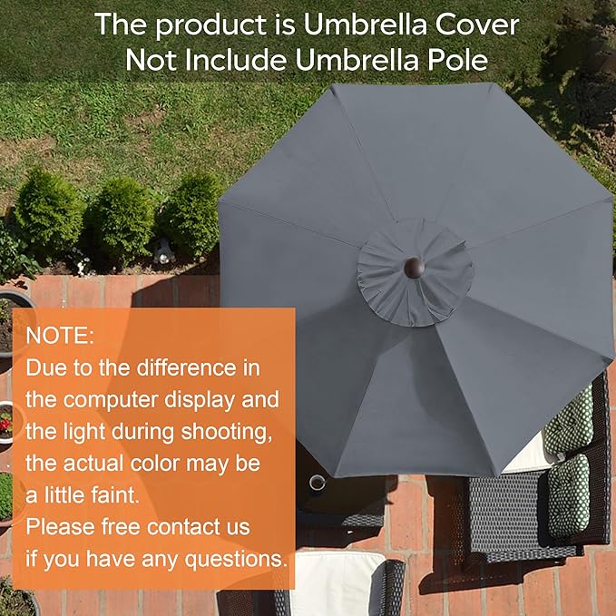 EliteShade USA 9FT Patio Umbrella Replacement Covers 8 Ribs Market Umbrella Canopy Cover (CANOPY ONLY) (Grey)