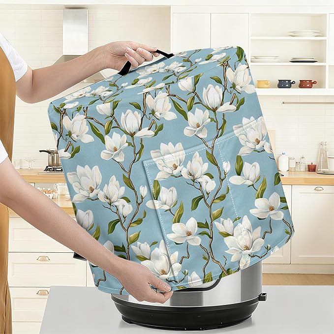 Kitchen Appliance Accessories Dust Cover for 3-6-8 Quart Instant Pot, Pressure Cooker, Air Fryer & Crock Pot,Decorative Appliance Cloth Cover with Top Handle & Storage Pockets (Light blue, 3 Quart)