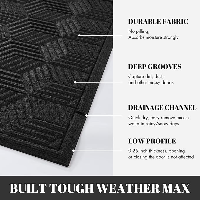Yimobra Door Mats Outdoor 29.5x17, All-Season Waterproof Outdoor Mats for Front Door Entrance with Drainage Holes, Heavy Duty Non-Slip Doormat for Garage Patio Entryway Indoor, Black