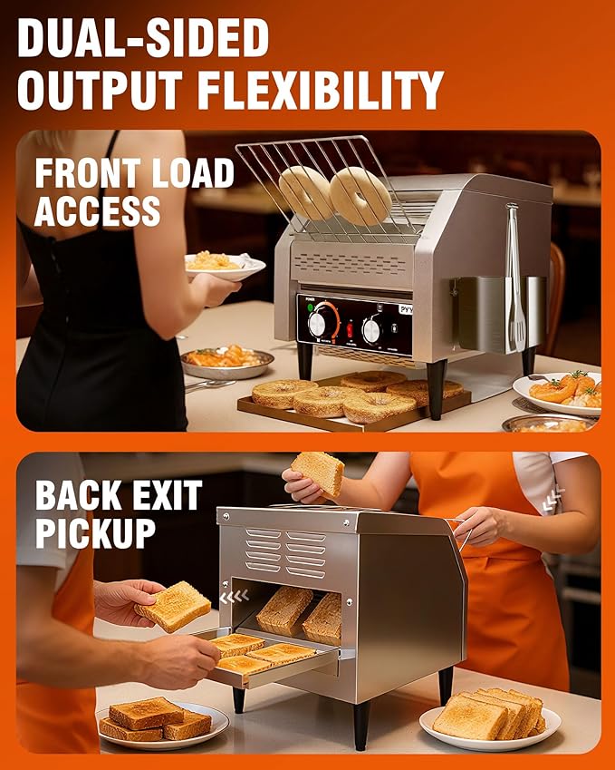 PYY Commercial Conveyor Toaster - 300 Slices/Hour Restaurant Conveyor Toaster for Bun Bagel Bread, Heavy Duty Stainless Steel 1900W, 110V
