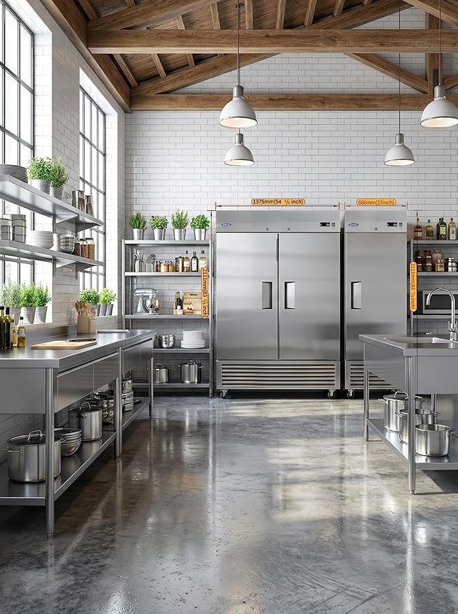 54" Commercial Refrigerator 49 Cu.ft with 2 Solid Door Reach-In Refrigerators Stainless Steel ETL Approved，for Restaurant Kitchen Home Bar Shop 33-40°F