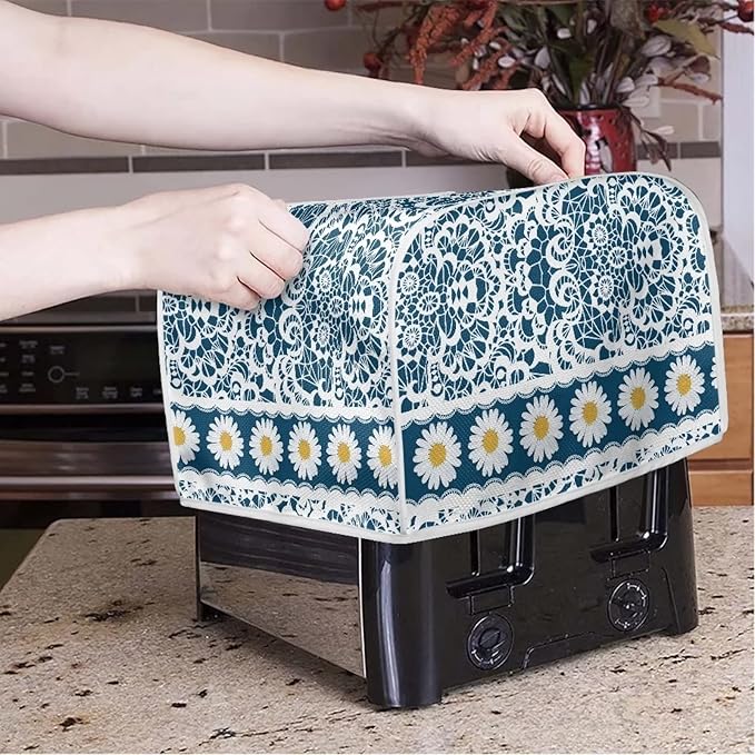 UNICEU Boho Daisy Flower Toaster Cover, Quilted Toaster Cover Fits for Most Standard 4 Slice Toasters Kitchen Small Appliance Cover, Medium for 4 Slices