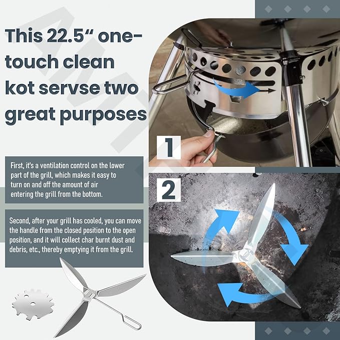 22-1/2-Inch One-Touch Cleaning System Kit, 7444 Replacement Parts-Grill Damper for Weber Grill, Also for Master-Touch Series, Performer Series, and Original Kettle Series 22" Charcoal Grills, Silver