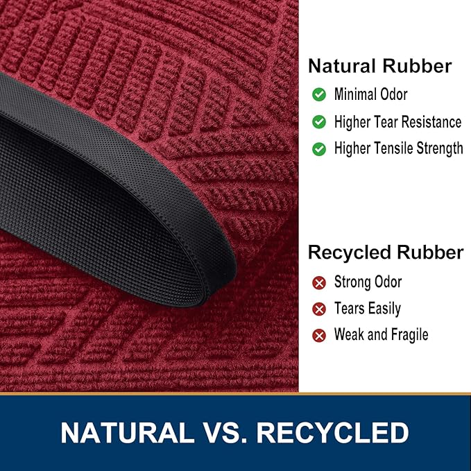 Smiry Half Circle Front Door Mat Outside Entrance, Heavy Duty Sturdy Natural Rubber Doormat, Trap Dirt and Moisture, Low Profile Mats for Indoor Outdoor Entry, Irregular Triangle (35x23, Wine Red)