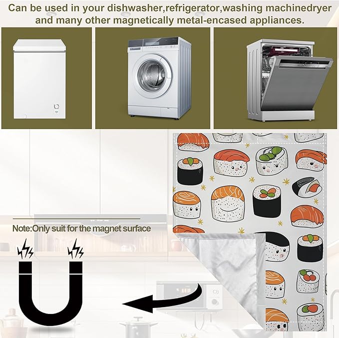 Japaness Sushi Print Dishwasher Magnets Decorative Cover,Magnet Fridge Panel Decal for Home Kitchen Decor,23x26 in