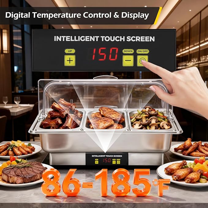 Dyna-Living Electric Chafing Dishes for Buffet, 9.5QT 1/3 Size Pan Chafing Dish Buffet Set 600W Electric Buffet Servers and Warmers with Temp Control Display Food Warmers for Parties Catering Buffet