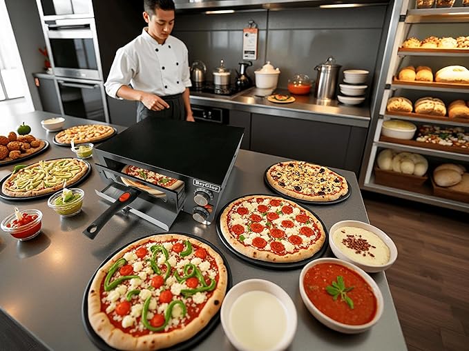 Electric Pizza Oven Indoor, Countertop Pizza Oven with Two 12 inch Baking Trays, Oven Mitts,Commercial Pizza Maker for Home, Stainless Steel Pizza Cooker with Visual Window, Removable Handle