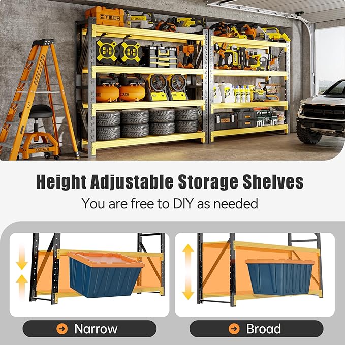 60" W Storage Shelves Heavy Duty, 4 Tier Metal Garage Shelving Units, 5000LBS Heavy Duty Adjustable Shelf, Garage Storage Rack, Industrial Shelving for Shop, Warehouse,60" W x 20" D x 79" H