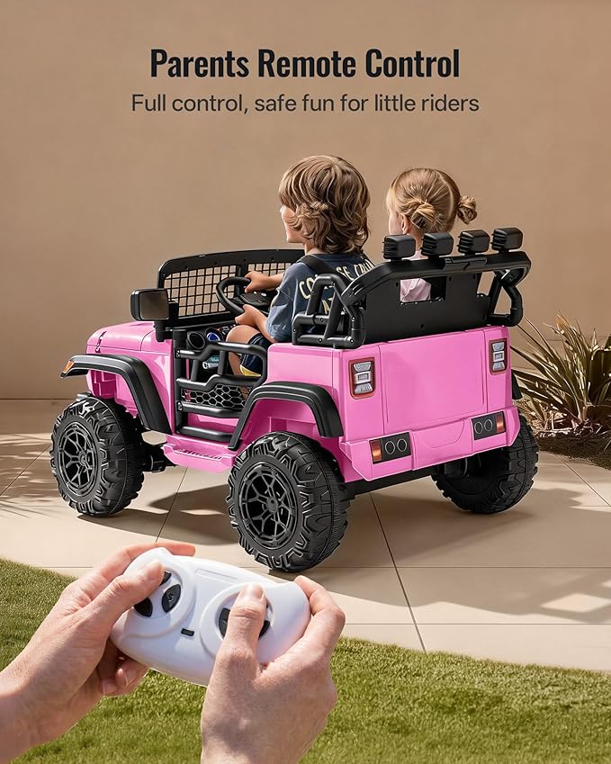 2 Seater Ride on Car Toy, 12V Electric Car for Kids 4-8 with Remote Control, Capacity 110 lb, LED Light - Light Pink