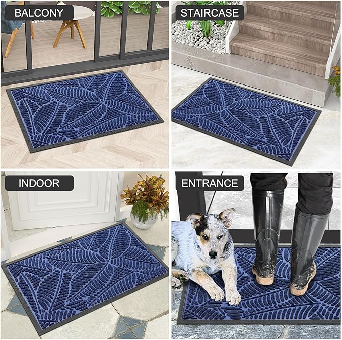 Colorxy Waterproof Doormat, Sturdy Natural Rubber Front Indoor Mat, Non Slip Low Profile Indoor Outdoor Door Mats, Stain and Fade Resistant Floor Mat, Easy Clean Patio Entrance Mat, 48''x32'', Navy