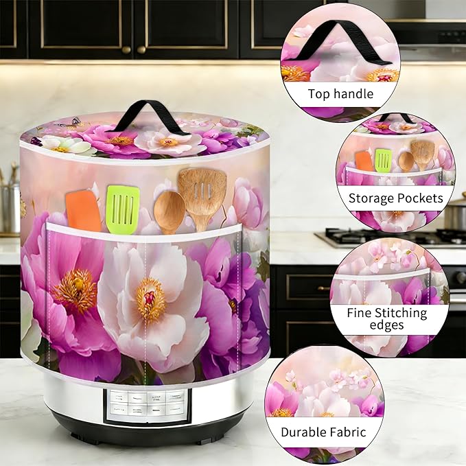 Rice Cooker Cover, Dust Cover for Kitchen Appliances with Handle and Storage Pocket, Easy to Clean Kitchen Decor Gift, Fits 3-6-8 Quart Instant Pot, Slow Cooker and Air Fryer