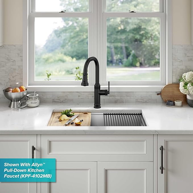KRAUS Kore Workstation 30-inch Undermount 16 Gauge Stainless Steel Kitchen Sink, Single Bowl Kitchen Sink with Accessories, KWU110-30
