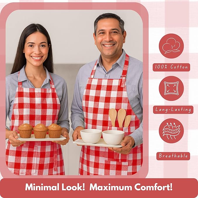Native Fab Kitchen Apron 2 Pack - 100% Cotton Adjustable, Durable Apron with Pockets, Perfect for Cooking, Baking, Grilling