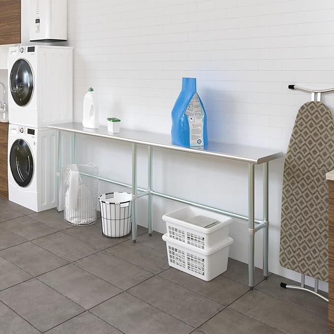 AmGood Stainless Steel Work Table Open Base | NSF Kitchen Island Food Prep | Laundry Garage Utility Bench (96" Long X 14" Deep)