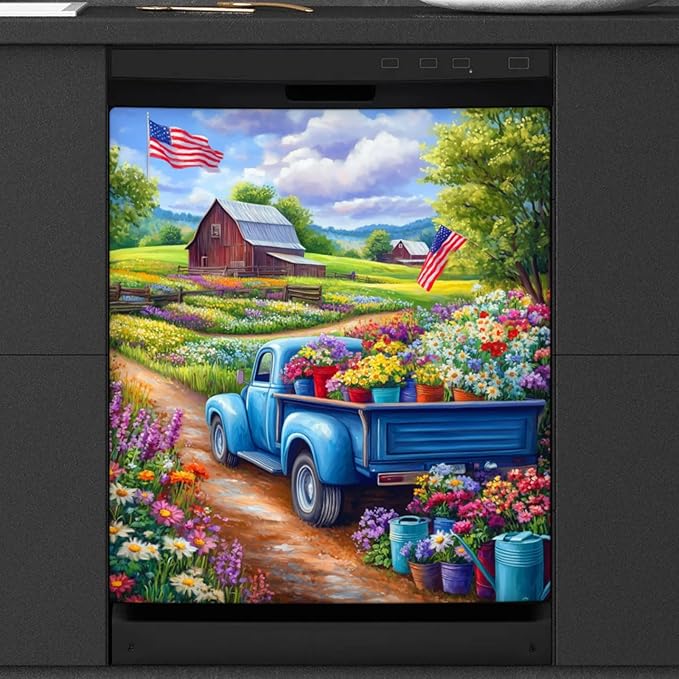 Garden Flower Flag Dishwasher Magnet Cover for The Front Dishwasher Door Cover Panel Decals Magnetic Refrigerator Cover for Kitchen Farmhouse Home Decor 23 X 26 in