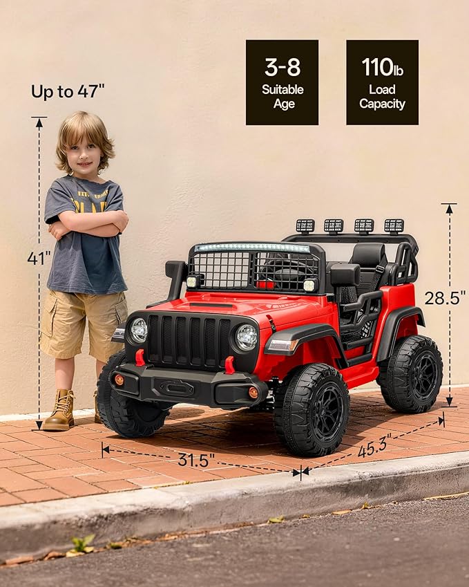 2 Seater Ride on Car Toy, 24V 4WD Electric Car for Kids 4-8 with Remote Control, 4x200W Motors, Capacity 110 lb - Red
