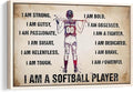Custom I Am A Softball Player Gift For Her Softball Girl Room Personalized Name Number Poster & Framed Canvas, Wall Art Home Office Decoration Living Room Bedroom Aesthetic Decor