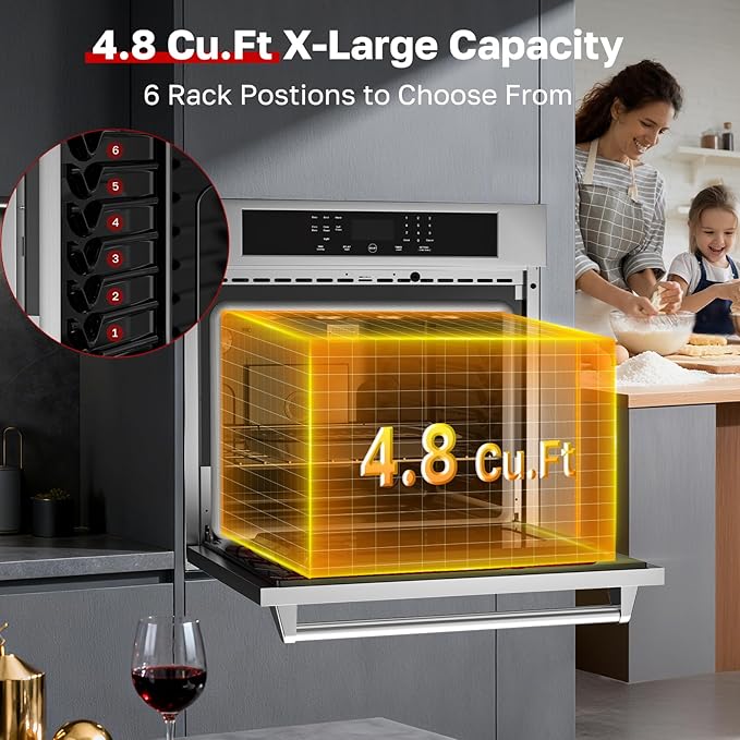 30" Electric Wall Oven with Self-cleaning, CSA Certified, ThermoMate 4.8 Cu.Ft Bilt-in Wall Oven with 8 Functions, 3800W Convection Wall Ovens, Touch Control, Safety Lock, Stainless Steel