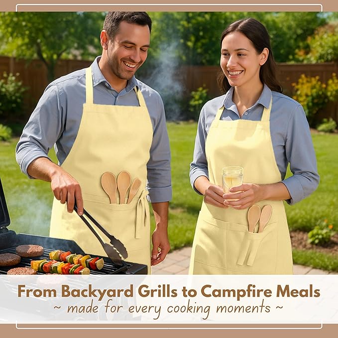 Native Fab Kitchen Apron 2 Pack - 100% Cotton Adjustable, Durable Apron with Pockets, Perfect for Cooking, Baking, Grilling