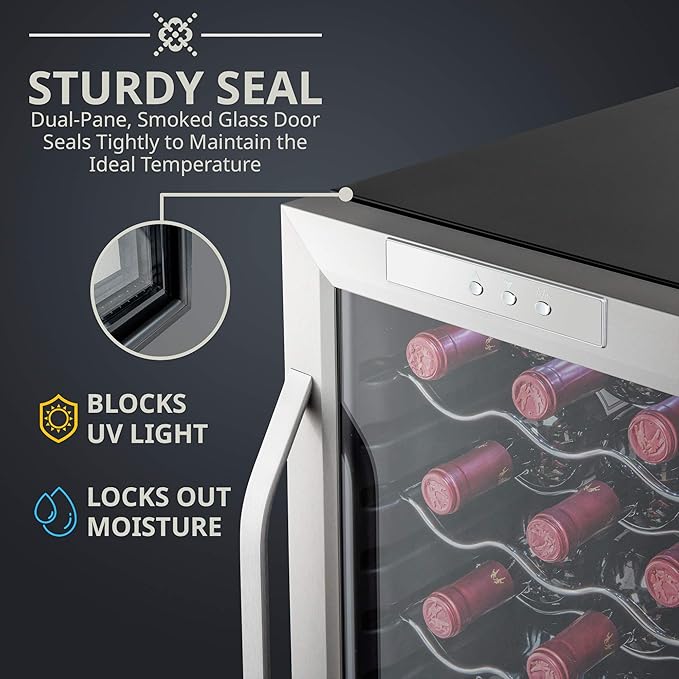 Ivation 18 Bottle Compressor Wine Cooler Refrigerator w/Lock | Large Freestanding Wine Cellar For Red, White, Champagne or Sparkling Wine | 41f-64f Digital Temperature Control Fridge Stainless Steel