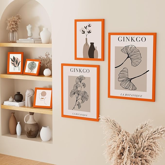 Vittanly 11x14 Picture Frame, Solid Wood Frame with Plexiglass, Includes 8x10 Mat, Wall Hanging for Photos, Home Decor, Orange, 1 Pack
