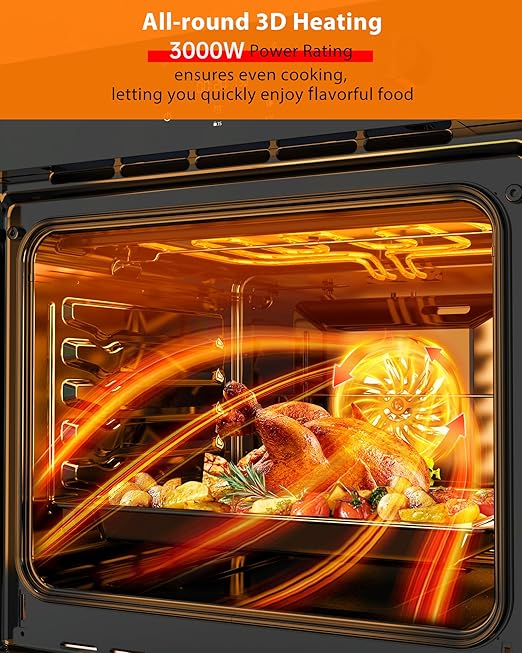 24 Inch Built-in Electric Single Wall Oven, 2.5 Cu.Ft. Smart 8-Mode Convection with 3D Heating, Safe 3-Layer Glass, Professional Touch Control & 500°F Max Temp for the Modern Home Kitchen
