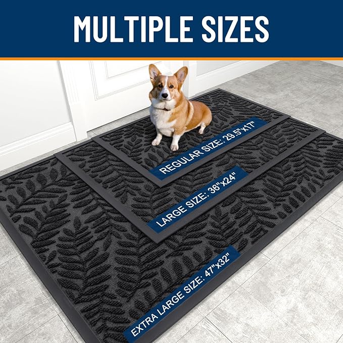 OLANLY Door Mat Indoor Outdoor Entrance, 47x32, Waterproof All-Weather All-Season Doormat, Sturdy Natural Rubber, Stain and Fade Resistant, Low Profile, Easy Clean Patio Entryway Mat, Black