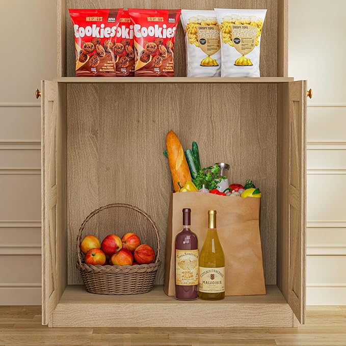 71" Farmhouse Kitchen Pantry, Rustic Brown Coffee Bar Hutch with Microwave Stand, Glass Door Storage Cabinet with Drawers and Adjustable Shelves for Kitchen or Living Room, Set of 3
