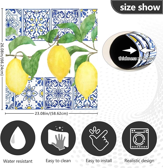 Lemon Blue Tiles Dishwasher Magnet Cover Sticker Magnetic Refrigerator Panel Front Door Fridge Microwave Decal Decorative